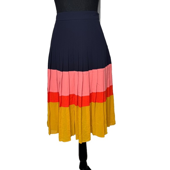 Ann Taylor Dresses & Skirts - Ann Taylor Petite Colorblock Pleated Skirt 4P Navy Pink Red Yellow Lined